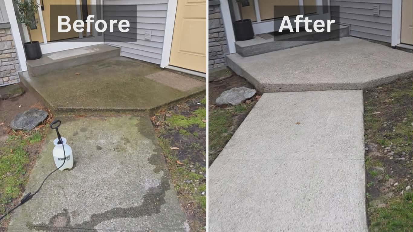 Before and after concrete power washing in Muskegon Michigan
